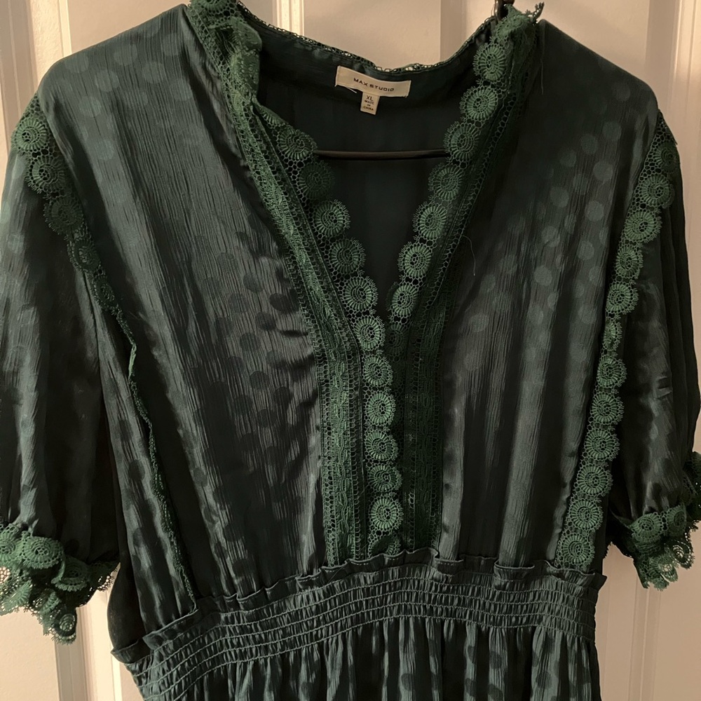 Max Studio Green Lace Trim Maxi Dress